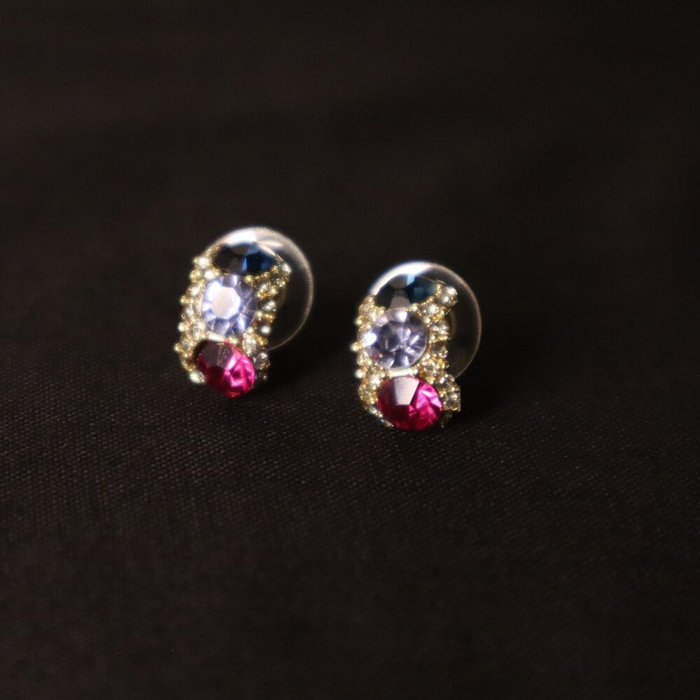 Gold-Tone Multicolor Crystal Stud Earrings - Picture 1 of 4